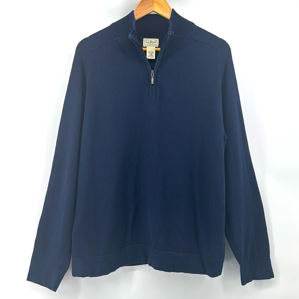L.L. Bean Quarter Zip Sweater Navy‎ Cashmere Blend Size Large